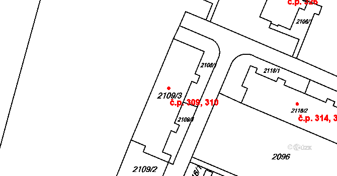 Jablůnka 309,310 na parcele st. 2109/3 v KÚ Jablůnka, Katastrální mapa