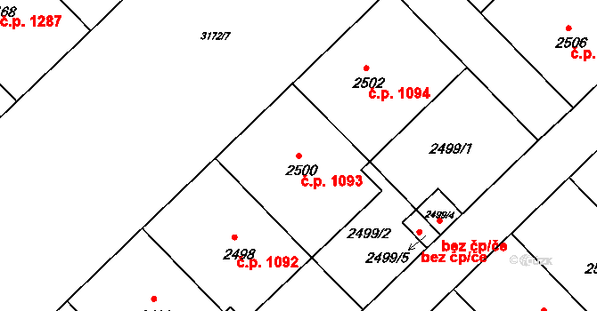 Nusle 1093, Praha na parcele st. 2500 v KÚ Nusle, Katastrální mapa