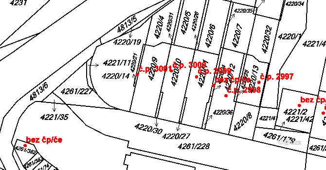 Smíchov 3000, Praha na parcele st. 4220/10 v KÚ Smíchov, Katastrální mapa