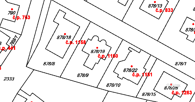 Suchdol 1160, Praha na parcele st. 878/19 v KÚ Suchdol, Katastrální mapa