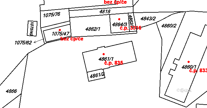 Česká Lípa 835 na parcele st. 4861/1 v KÚ Česká Lípa, Katastrální mapa