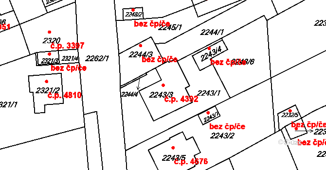 Chomutov 4392 na parcele st. 2243/3 v KÚ Chomutov II, Katastrální mapa