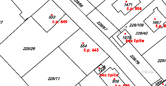 Hostinné 443 na parcele st. 554 v KÚ Hostinné, Katastrální mapa