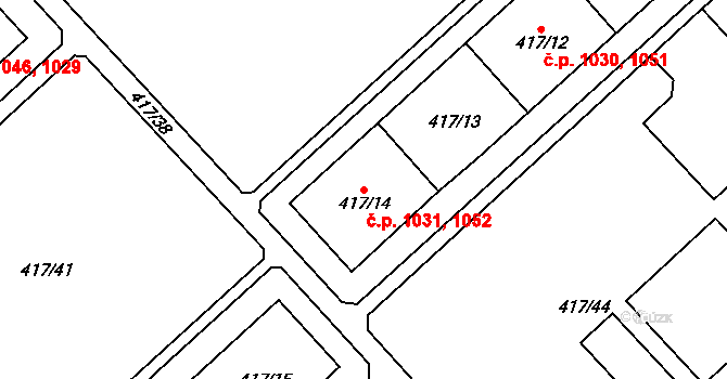 Doubravka 1031,1052, Plzeň na parcele st. 417/13 v KÚ Doubravka, Katastrální mapa