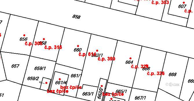 Lobzy 399, Plzeň na parcele st. 662/1 v KÚ Lobzy, Katastrální mapa