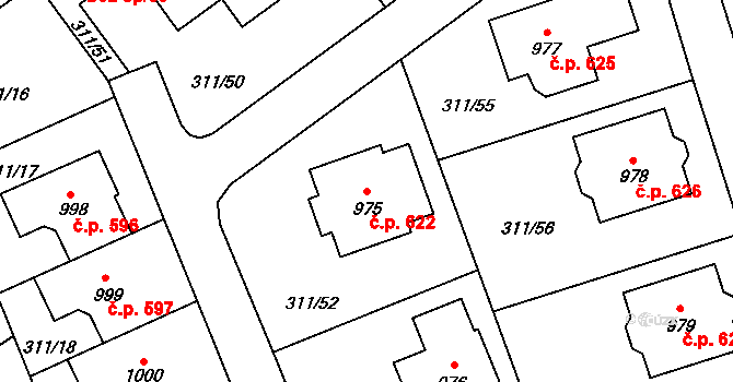 Horoměřice 622 na parcele st. 975 v KÚ Horoměřice, Katastrální mapa