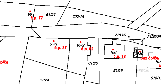 Čečelovice 82 na parcele st. 93/2 v KÚ Čečelovice, Katastrální mapa