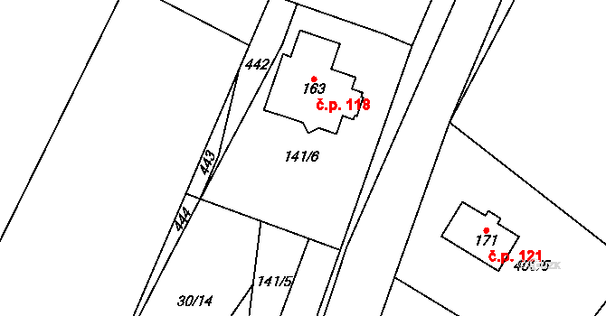 Horní Stakory 118, Kosmonosy na parcele st. 163 v KÚ Horní Stakory, Katastrální mapa
