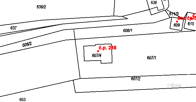 Silůvky 268 na parcele st. 607/4 v KÚ Silůvky, Katastrální mapa
