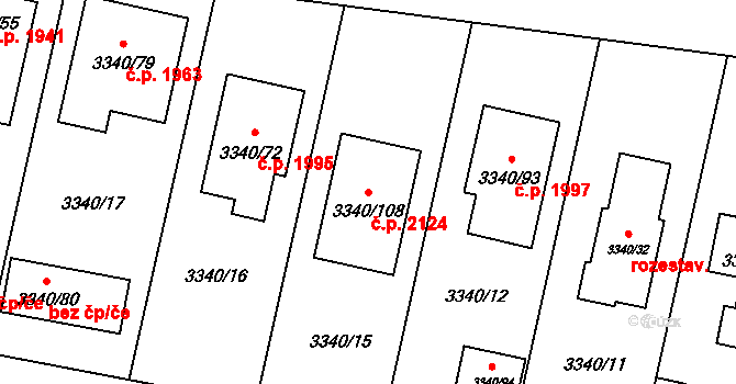 České Budějovice 7 2124, České Budějovice na parcele st. 3340/108 v KÚ České Budějovice 7, Katastrální mapa