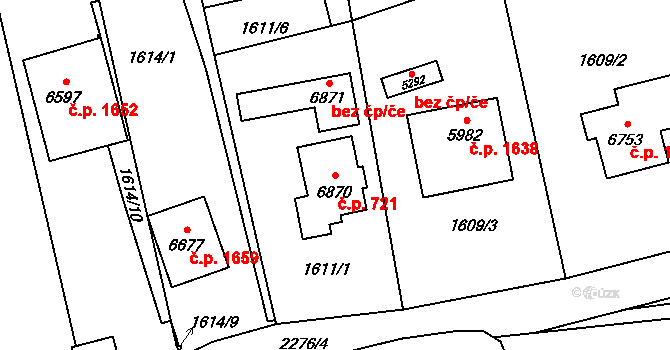 Beroun-Město 721, Beroun na parcele st. 6870 v KÚ Beroun, Katastrální mapa
