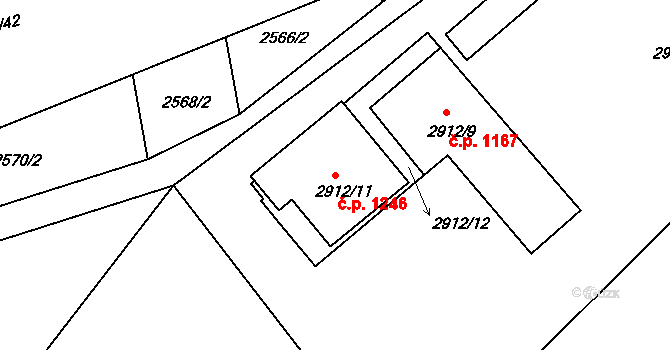Kylešovice 1246, Opava na parcele st. 2912/11 v KÚ Kylešovice, Katastrální mapa