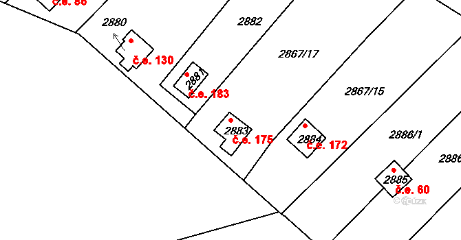 Lhota Samoty 175, Planá nad Lužnicí na parcele st. 2883 v KÚ Planá nad Lužnicí, Katastrální mapa