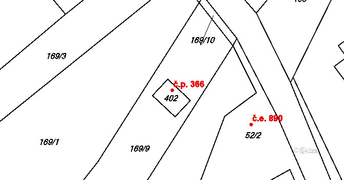 Josefův Důl 366 na parcele st. 402 v KÚ Josefův Důl u Jablonce nad Nisou, Katastrální mapa
