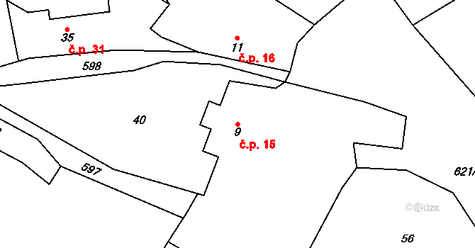 Šimanov 15, Žihobce na parcele st. 9 v KÚ Šimanov na Šumavě, Katastrální mapa