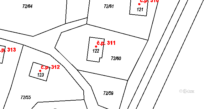 Klení 311, Benešov nad Černou na parcele st. 122 v KÚ Klení, Katastrální mapa