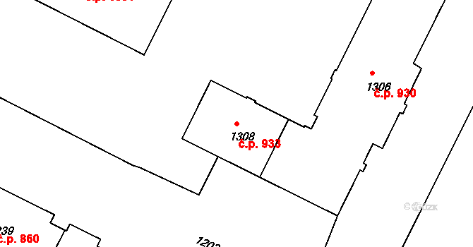Poruba 933, Ostrava na parcele st. 1308 v KÚ Poruba, Katastrální mapa