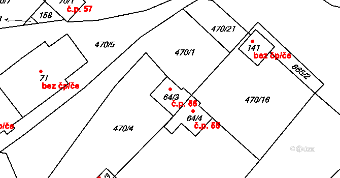 Jesenice 56, Okrouhlá na parcele st. 64/3 v KÚ Jesenice u Chebu, Katastrální mapa