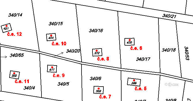 Březůvky 8 na parcele st. 372 v KÚ Březůvky, Katastrální mapa