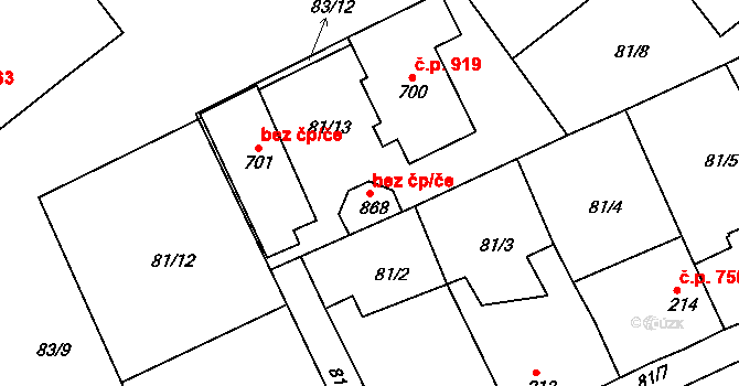 Rudná 39610209 na parcele st. 868 v KÚ Hořelice, Katastrální mapa