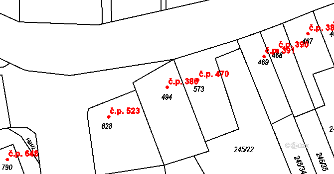 Malenovice 386, Zlín na parcele st. 494 v KÚ Malenovice u Zlína, Katastrální mapa