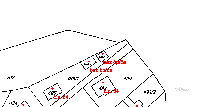 Sázava 43254209 na parcele st. 486/3 v KÚ Černé Budy, Katastrální mapa
