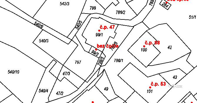 Fryšava pod Žákovou horou 47432209 na parcele st. 99/3 v KÚ Fryšava pod Žákovou horou, Katastrální mapa