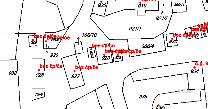 Zádveřice-Raková 47872209 na parcele st. 928 v KÚ Zádveřice, Katastrální mapa