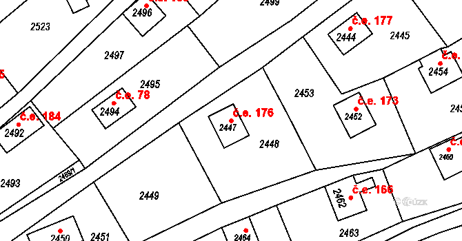 Buchlovice 176 na parcele st. 2447 v KÚ Buchlovice, Katastrální mapa