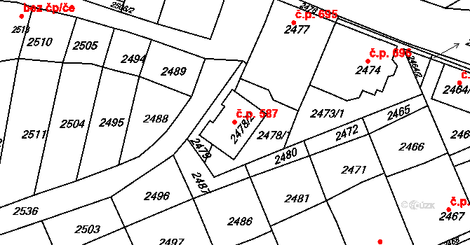 Nivnice 587 na parcele st. 2478/2 v KÚ Nivnice, Katastrální mapa