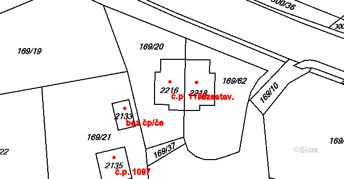 Podklášteří 1138, Třebíč na parcele st. 2216 v KÚ Podklášteří, Katastrální mapa
