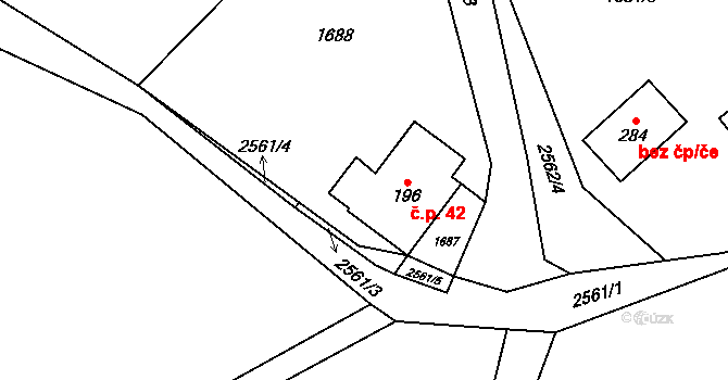 Nepomuky 42, Horní Čermná na parcele st. 196 v KÚ Nepomuky, Katastrální mapa