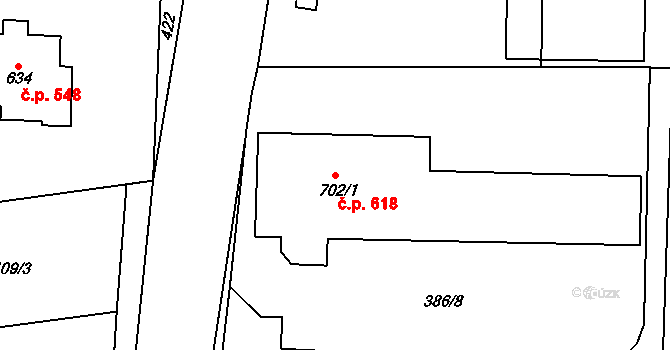 Choceň 618 na parcele st. 702/1 v KÚ Choceň, Katastrální mapa