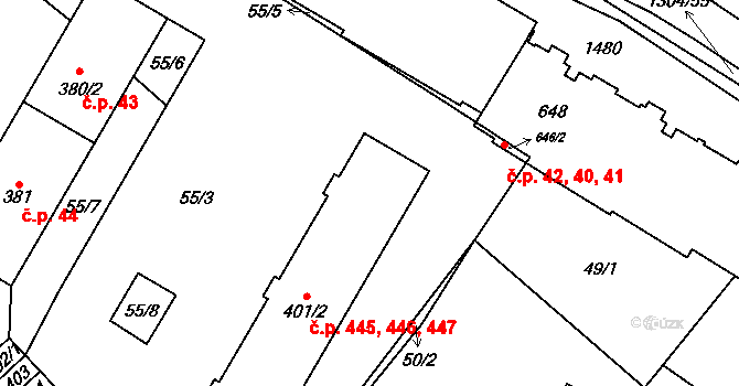 Brandýs nad Orlicí 445,446,447 na parcele st. 401/2 v KÚ Brandýs nad Orlicí, Katastrální mapa
