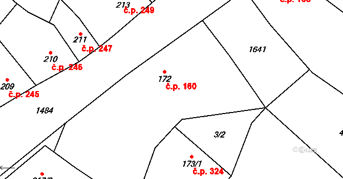 Kostelec nad Labem 160 na parcele st. 172 v KÚ Kostelec nad Labem, Katastrální mapa