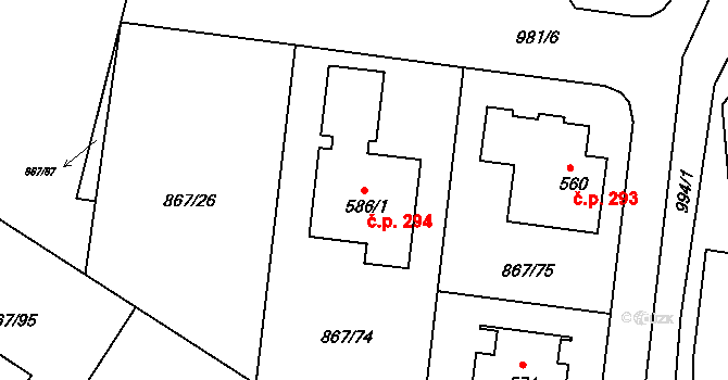 Otovice 294 na parcele st. 586/1 v KÚ Otovice u Karlových Var, Katastrální mapa