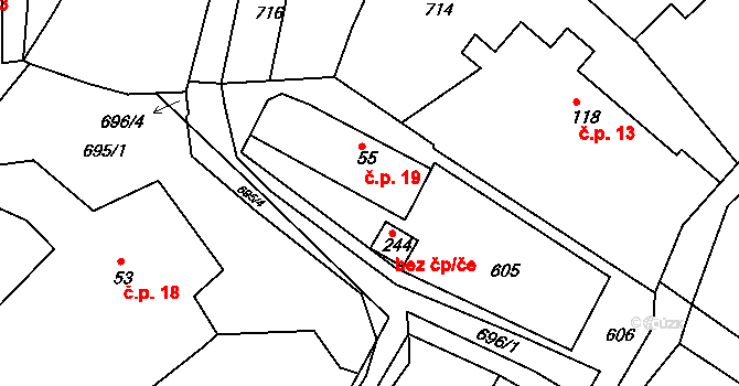 Pelechov 19, Lipoltice na parcele st. 55 v KÚ Lipoltice, Katastrální mapa