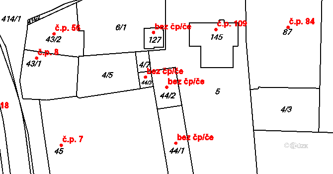 Mladeč 78878209 na parcele st. 44/2 v KÚ Sobáčov, Katastrální mapa