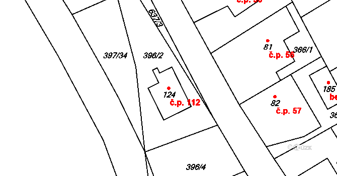 Klopina 112 na parcele st. 124 v KÚ Klopina, Katastrální mapa