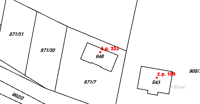Tehov 333 na parcele st. 646 v KÚ Tehov u Říčan, Katastrální mapa