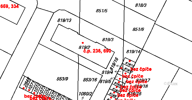 Blatná 236,690 na parcele st. 819/2 v KÚ Blatná, Katastrální mapa