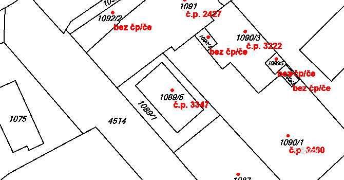 Teplice 3347 na parcele st. 1089/5 v KÚ Teplice, Katastrální mapa