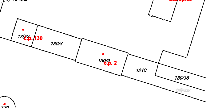 Herálec 2 na parcele st. 130/9 v KÚ Herálec, Katastrální mapa