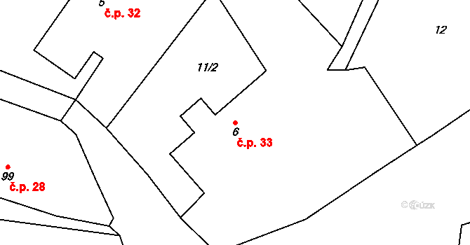 Hroška 33, Bílý Újezd na parcele st. 6 v KÚ Hroška, Katastrální mapa