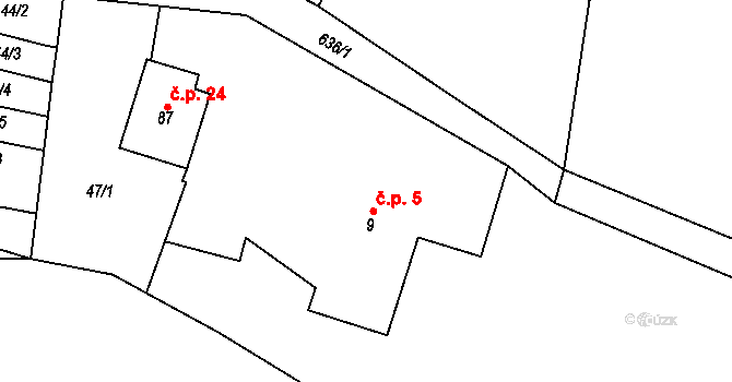 Brocná 5, Skuhrov nad Bělou na parcele st. 9 v KÚ Brocná, Katastrální mapa