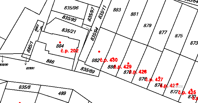 Drnholec 430 na parcele st. 882 v KÚ Drnholec, Katastrální mapa