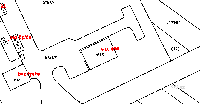 Telč-Štěpnice 464, Telč na parcele st. 2616 v KÚ Telč, Katastrální mapa