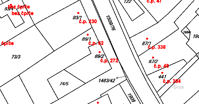 Kvasice 272 na parcele st. 89/2 v KÚ Kvasice, Katastrální mapa