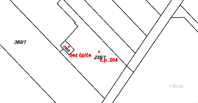 Kyselovice 204 na parcele st. 235/1 v KÚ Kyselovice, Katastrální mapa