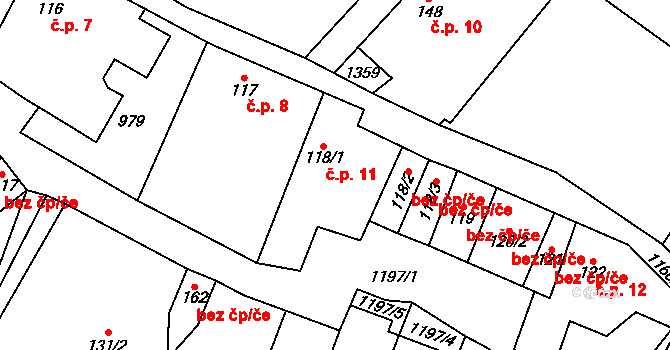 Dvorek 11, Laškov na parcele st. 118/1 v KÚ Laškov, Katastrální mapa